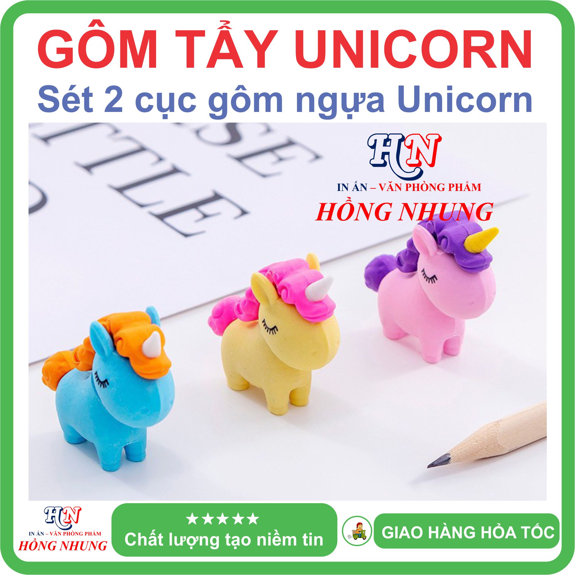 [SÉT] COMBO 2 Cục Gôm Tẩy Hình Unicorn, Màu Sắc Dễ Thương, Giúp Bé Yêu Hứng Thú Học Tập