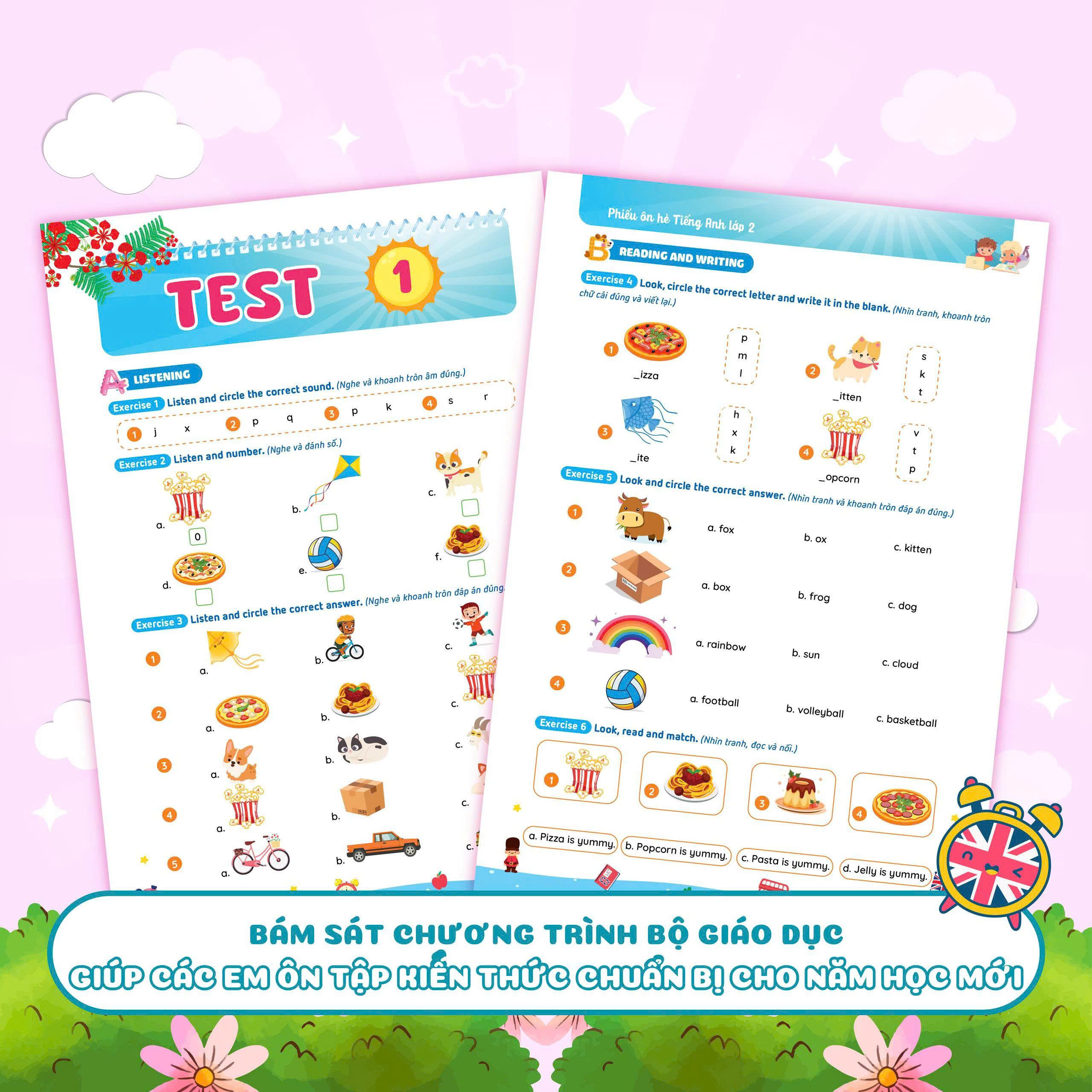 Combo Phiếu Ôn Hè Toán - Tiếng Việt - Tiếng Anh Lớp 2 (3 Cuốn)