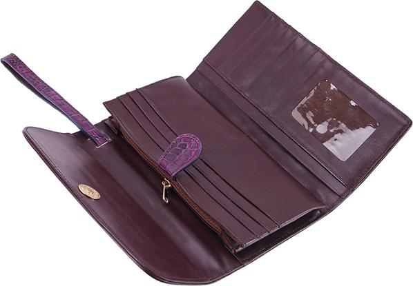 Ví Nữ Da Cá Sấu 3 Gấp Nguyên Con Huy Hoàng HT3722 - Tím