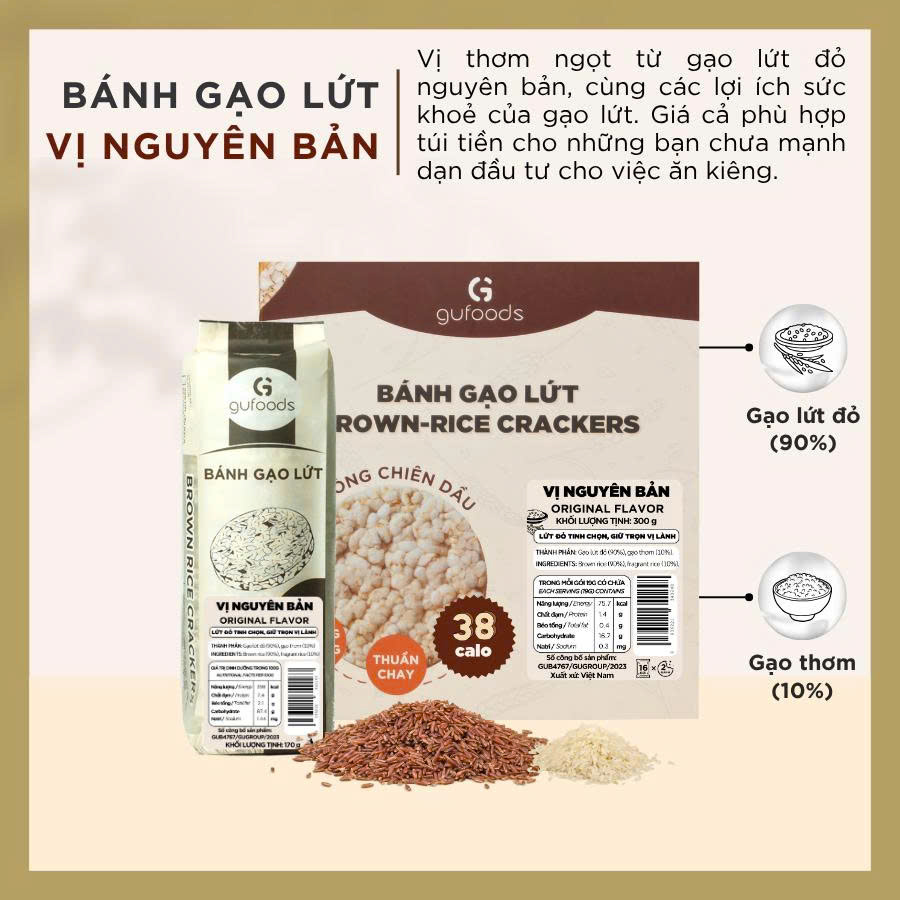 Combo 10 Gói Bánh Gạo Lứt Ăn Kiêng Gufoods Các Vị (Mỗi Gói 170g) - Dinh Dưỡng Cho Người Tiểu Đường, Ăn Chay, Ăn Vặt, Ăn Chay, Healthy