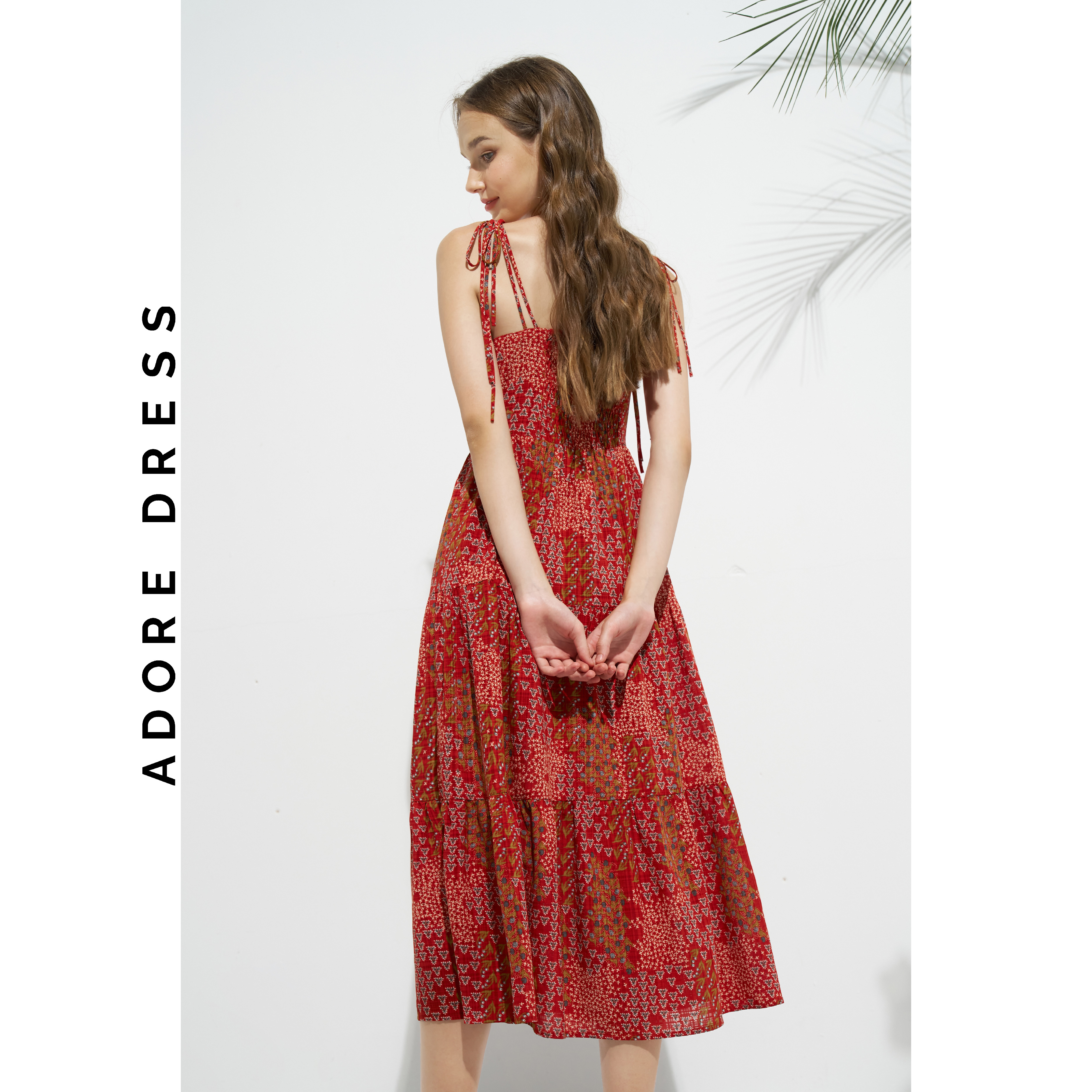 Đầm Maxi resort style lụa họa tiết hoa nhí đỏ khuy dừa 311DR3010 ADORE DRESS