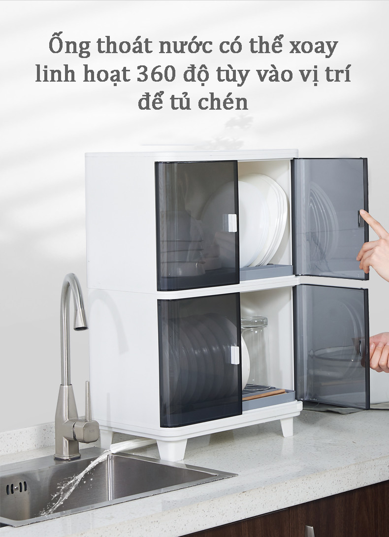 [TỦ CHỐNG GIÁN, RUỒI] Tủ chén bát vuông 2 Tầng 4 Ngăn Phong cách Nhật Bản [freeship]