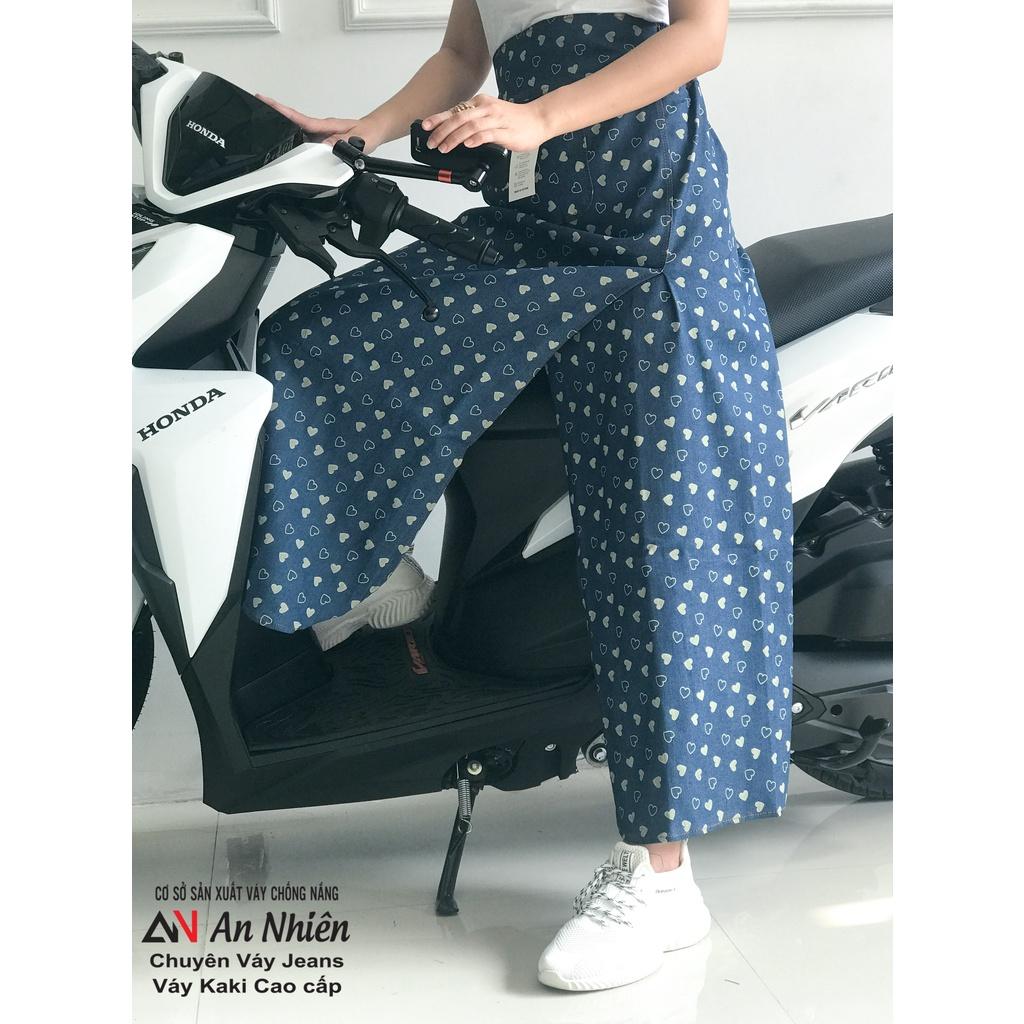 Váy chống nắng freeSize JEAN trơn xẻ tà