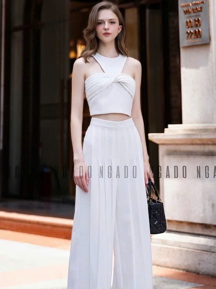 Set áo quần trắng xếp ly NGADO , set áo quần dài , set áo quần kiểu Nữ