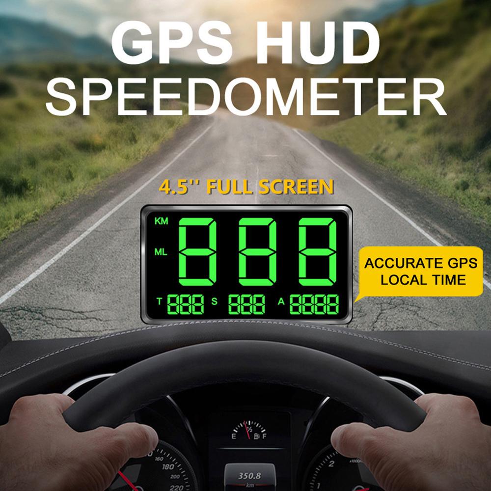 Car HUD Headup Display GPS Digital Speedometer with 4.5 Inch LED Digital Display Support MPH KM/H Overspeed Alarm Fatigue Driving Reminder Speed/Mileage/Altitude/Time Display for Car Truck SUV Motorcycle