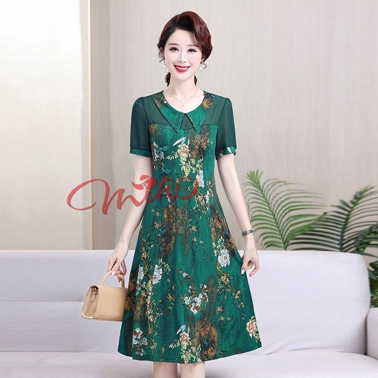 Váy - Đầm Trung Niên - V16 Đầm hè cho mẹ dáng dài U40 U50 U60 - Váy trung niên bigsize 50kg 60kg 70kg 80kg - Váy hè nữ