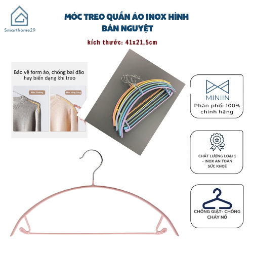 Combo 5 Móc Treo 1uần Áo Bằng Inox Bọc Nhựa Chống Trơn Trượt, Hằn Vết Quần Áo Hình Bán Nguyệt Nhiều Màu - HÀNG CHÍNH HÃNG MINIIN