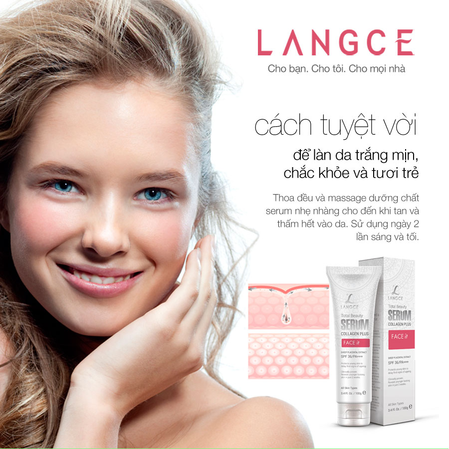 Serum Đẹp Da Collagen+ Face It Dưỡng Trắng Da, Giữ Ẩm, Mềm Mịn 100ml TẶNG Kem Làm Rụng Lông Trắng Da 20ml LANGCE