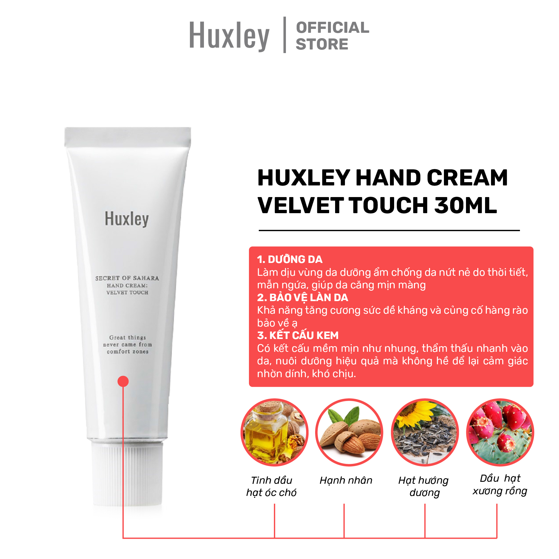 Kem dưỡng da tay mềm mịn, chống lão hoá Huxley Hand Cream Velvet Touch 30ml