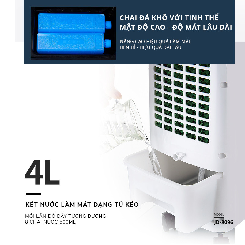 Quạt Điều Hòa Hơi Nước Kaisa Villa JD-8096 Không Gian Sử Dụng 15 m2 Dung Tích 4 Lít Công Suất 65 W  - Hàng Chính Hãng