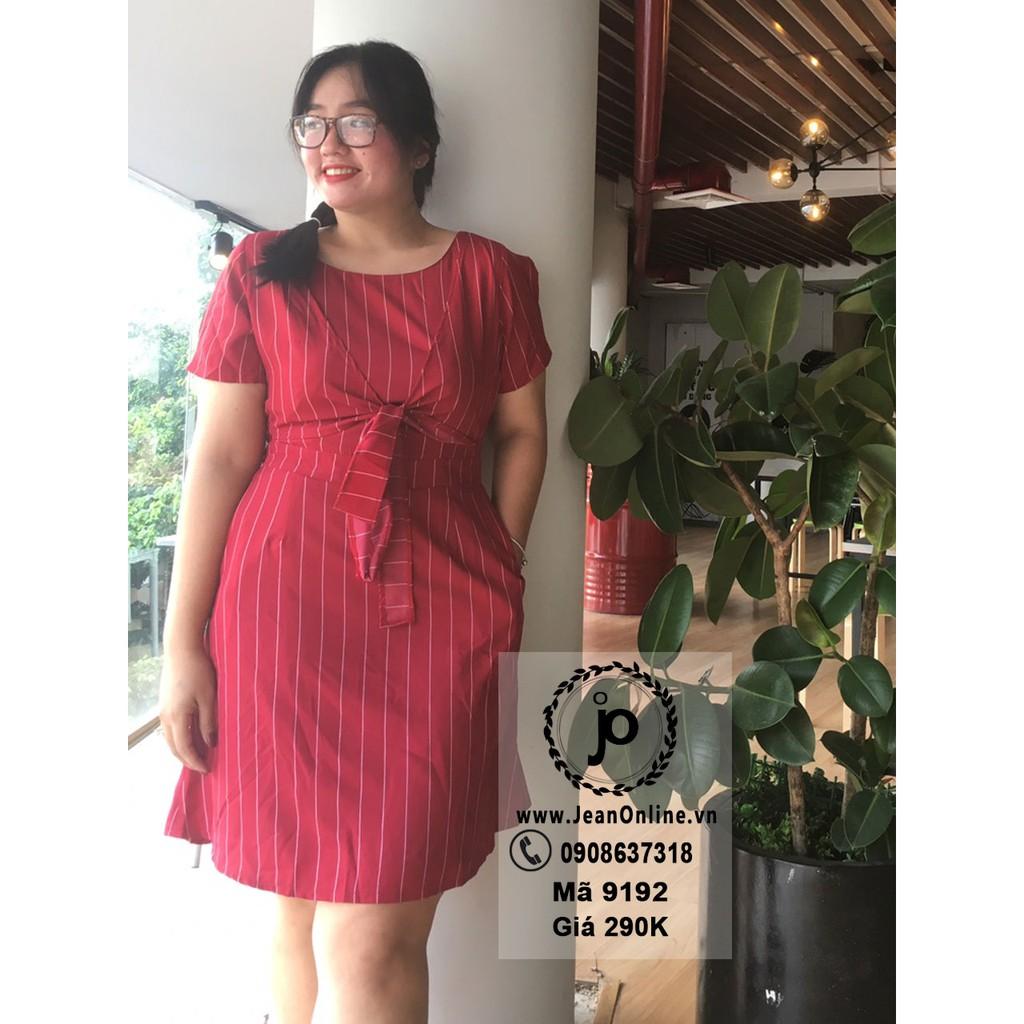 Bigsize Nữ - Đầm Sọc Cột Nơ Eo - đầm ngoại cỡ, váy big size, hàng thiết kế