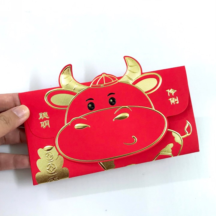 Set 3 bao lì xì con trâu 3D cute nhũ vàng (Mẫu 1), dùng để đựng thiệp chúc, tiền lì xì, mừng tuổi dễ thương và ý nghĩa - TMT Collection.com - SP005139