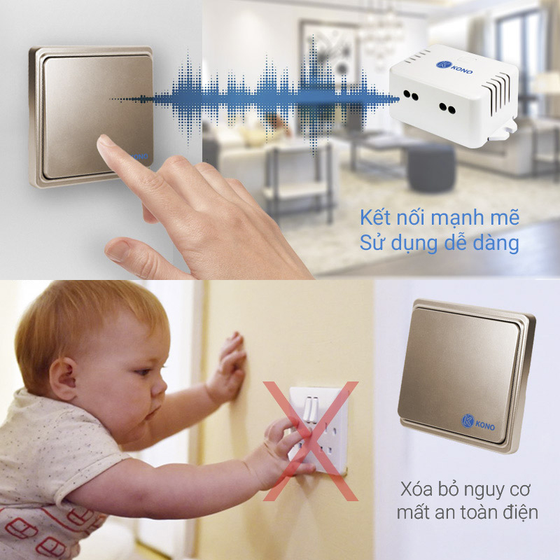Bộ công tắc điều khiển từ xa KONO KN-RF43, tắt mở đèn dễ dàng với một nút bấm và một bộ thu, dễ dàng di chuyển nút bấm