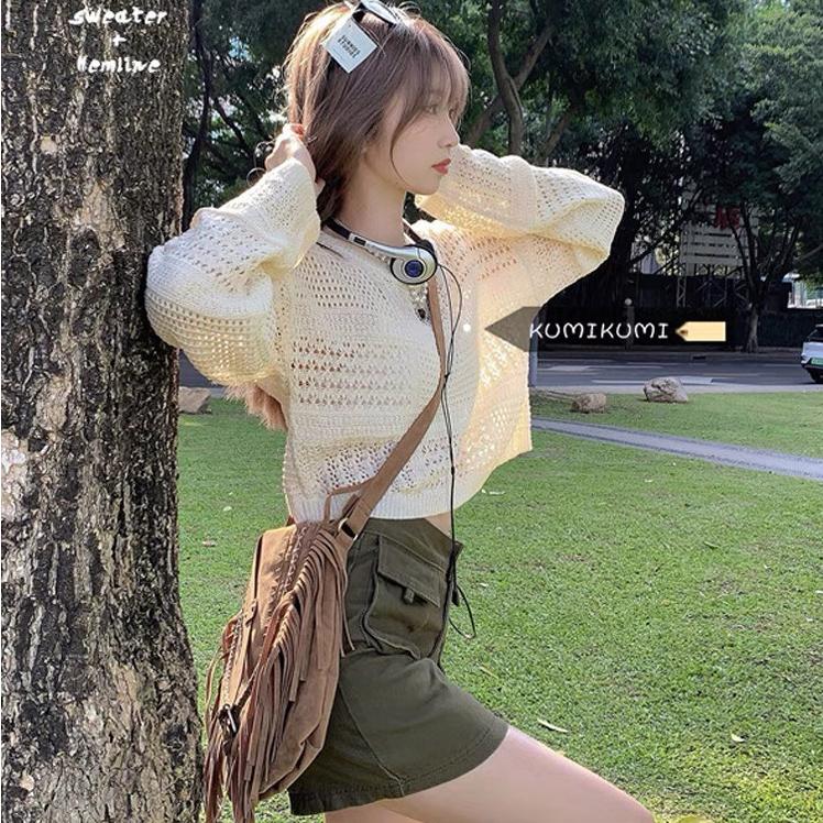 [L2M] Áo len LƯỚI Montoghi dệt kim HỌA TIẾT MỚI CÁCH ĐIỆU xinh xắn dễ phối đồ (không kèm áo trong)