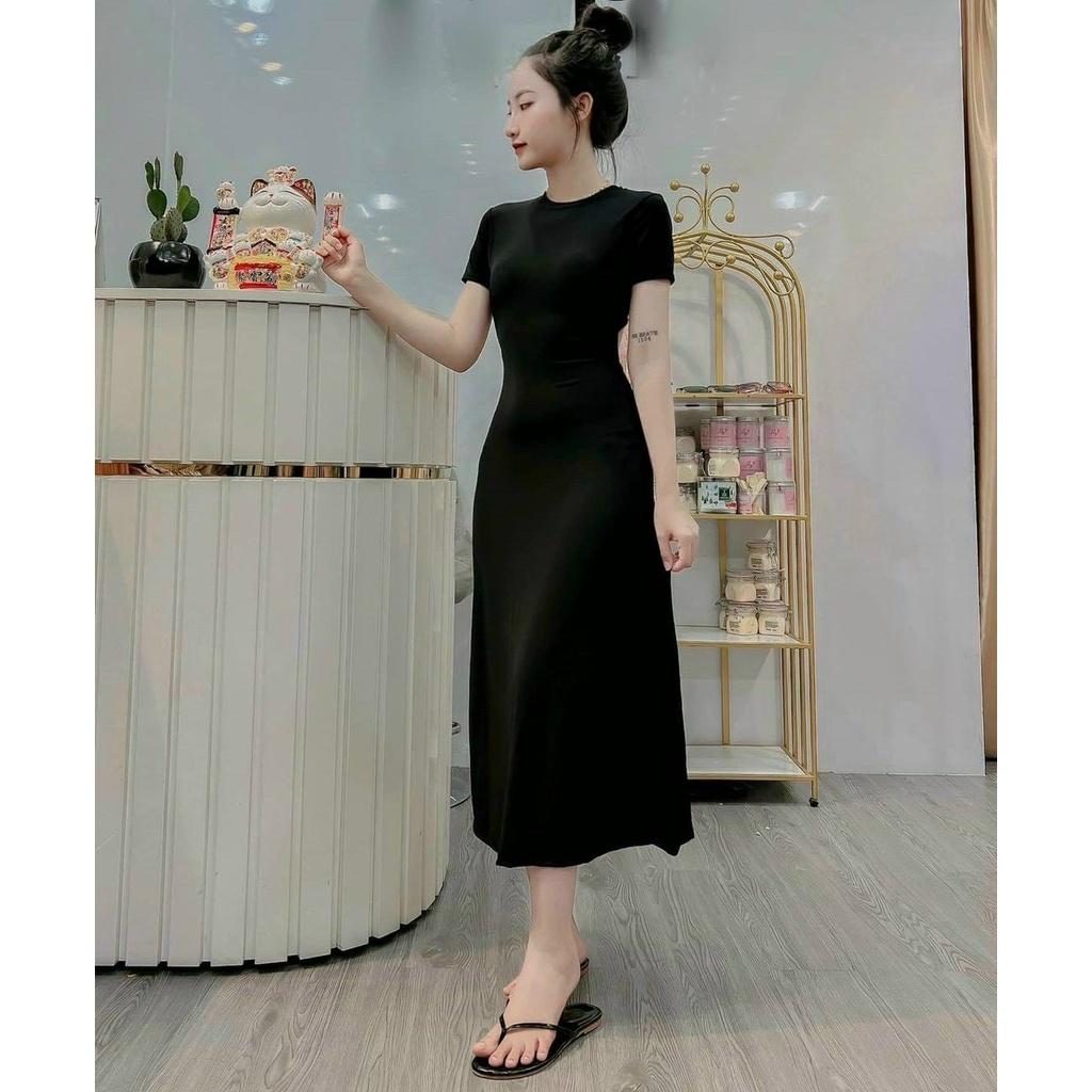 Đầm đen midi tay con khoét ngực tôn dáng ôm body nina lê