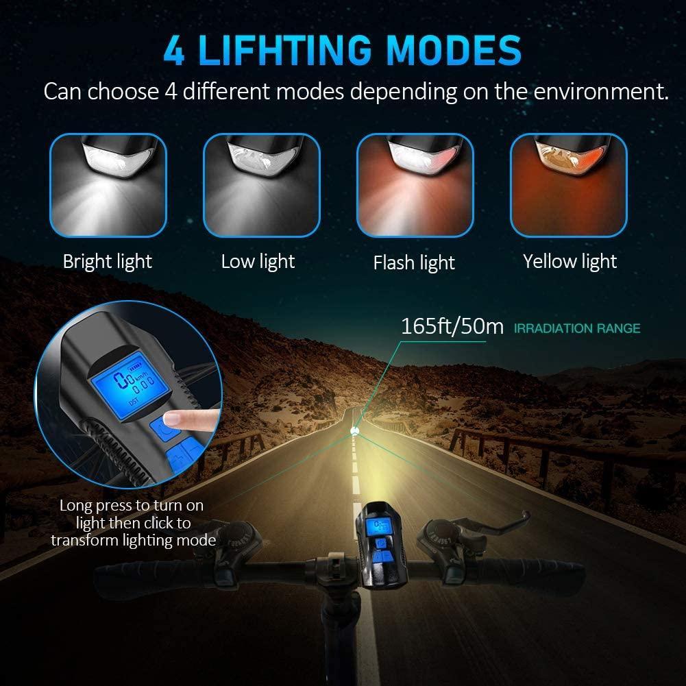 Đèn LED phía sau xe đạp sạc đèn pha phía sau, đồng hồ tốc độ xe đạp