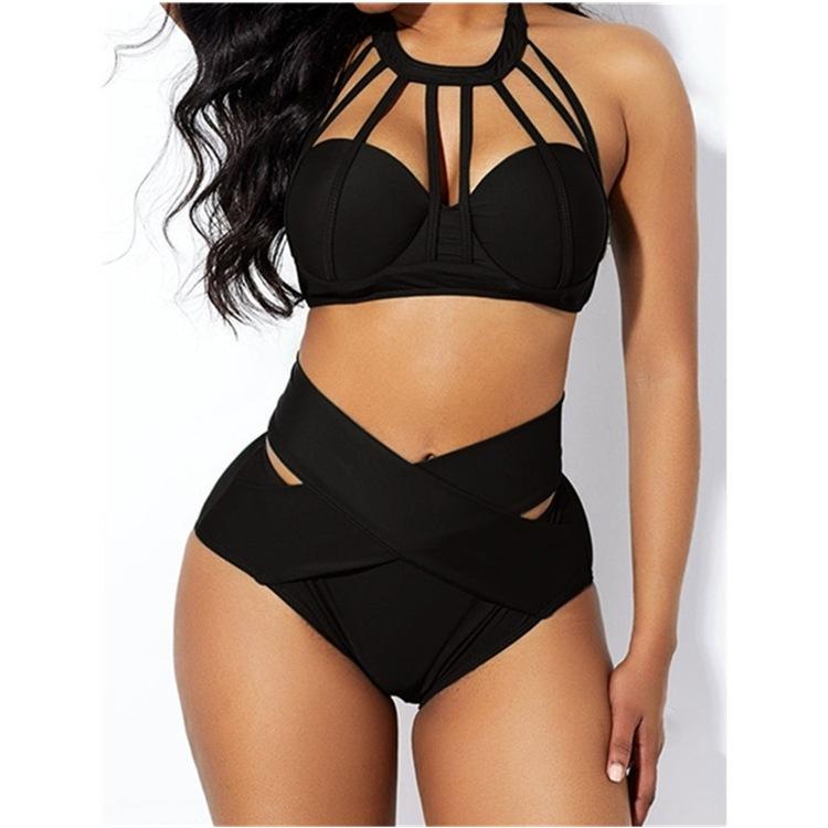 Bộ Đồ Bơi Bikini Wish Châu Âu Và Mỹ 2021 Kiểu Dáng Thể Thao Màu Trơn Cao Eo Che Bụng Sexy Buộc Dây Áo Tắm Phụ Nữ - Màu xanh lá cây
