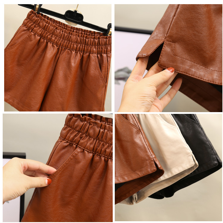 Quần da nữ cao cấp xẻ tà ống rộng xinh đẹp quần short da bigsize nữ lưng cao có chun túi rộng phù hợp đi làm đi chơi