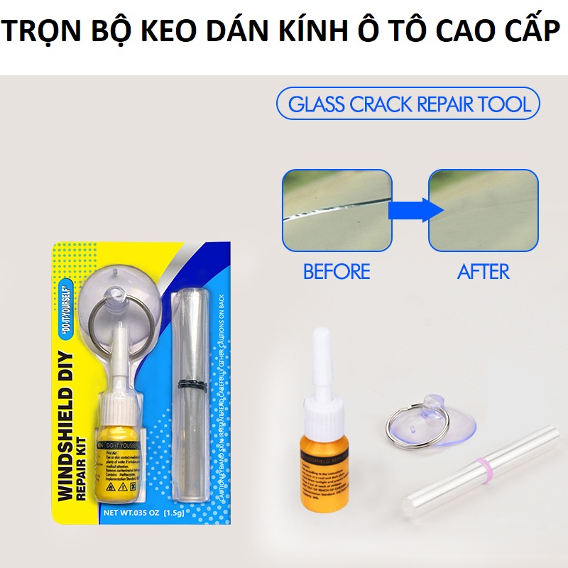 Keo dán gắn kính ô tô phục hồi vết rạn nứt như mới kèm đủ phụ kiện A1 chuyên dụng loại tốt, phụ kiện xe hơi