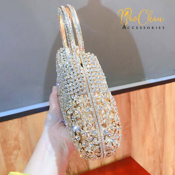 Ví Clutch Cầm Tay Đi Tiệc Đính Đá Pha Lê Swarovski Cao Cấp Bảo Châu-VI-SW