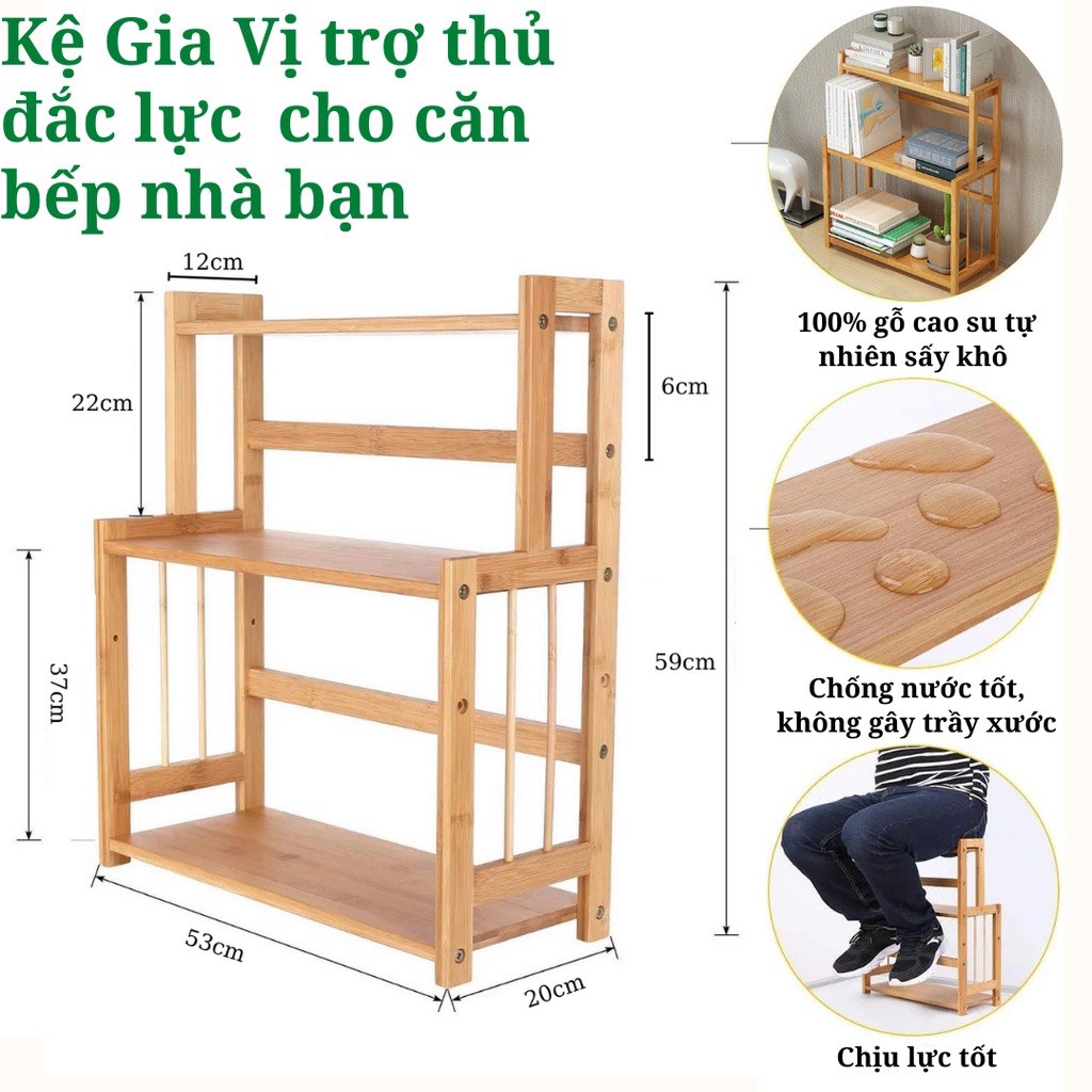 Kệ gia vị VIVUDECOR KV01 100% gỗ cao su tự nhiên