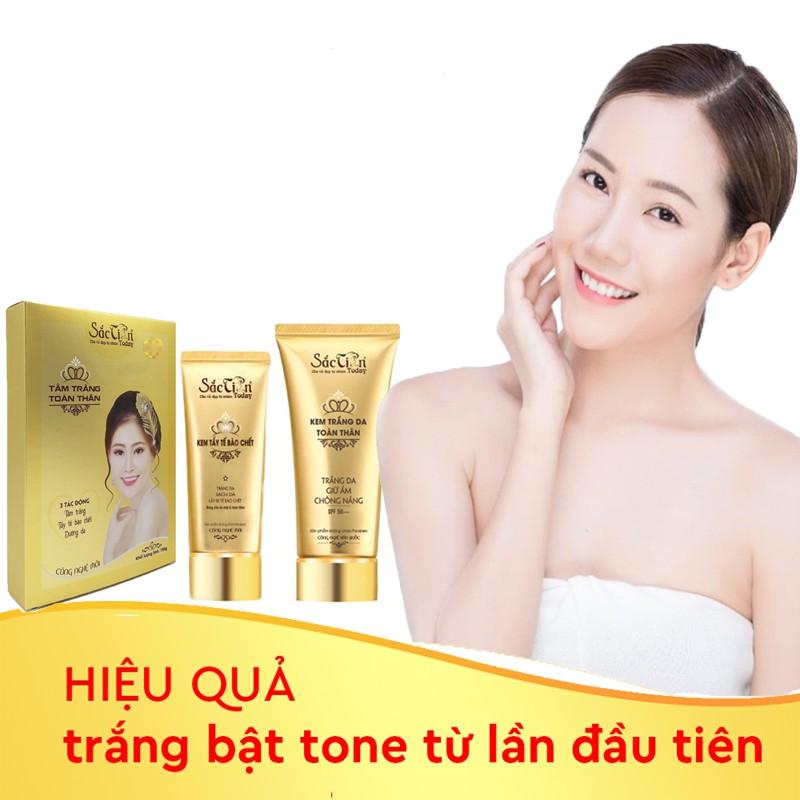 Combo chăm sóc da Sắc TiênToday: Tắm trắng toàn thân 150ml, kem trắng da toàn thân 150ml, kem tẩy tế bào chết 120ml