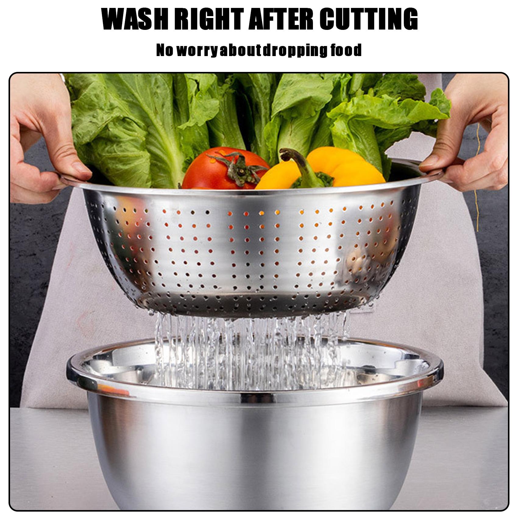 3 in 1 Kitchen Basin Grater Multipurpose Colander Slicer Cutter Shredder With Lid Stainless Steel Slicer