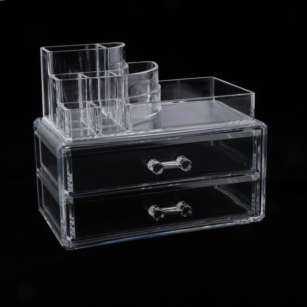 Jewelry Cosmetic Storage Holder Rack 2 Piece Set Acrylic Makeup Organizer