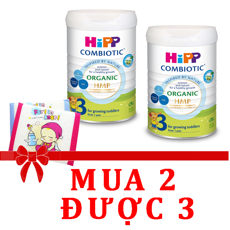 Combo 2 lon Sữa bột Hipp số 3 Organic Combiotic HMP 800gr Mẫu Mới tách tem tặng gối thoáng khí Fralin