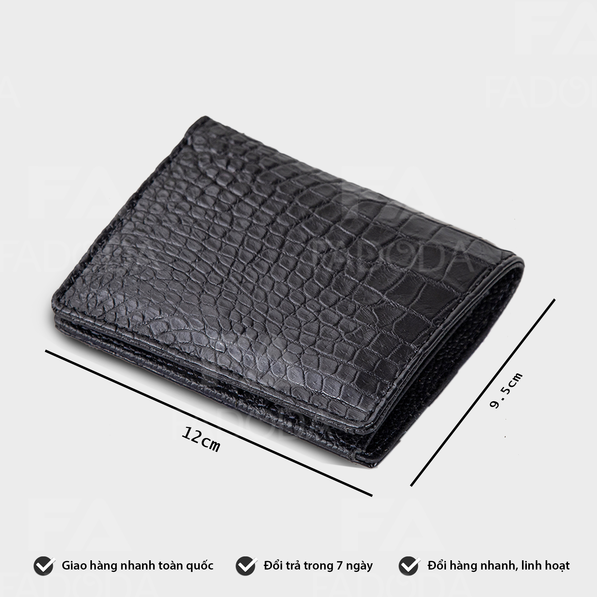 Bóp Đứng Da Cá Sấu Thật Thiết Kế Chuẩn CW01-01B {Màu Đen-Da Bụng} Fadoda