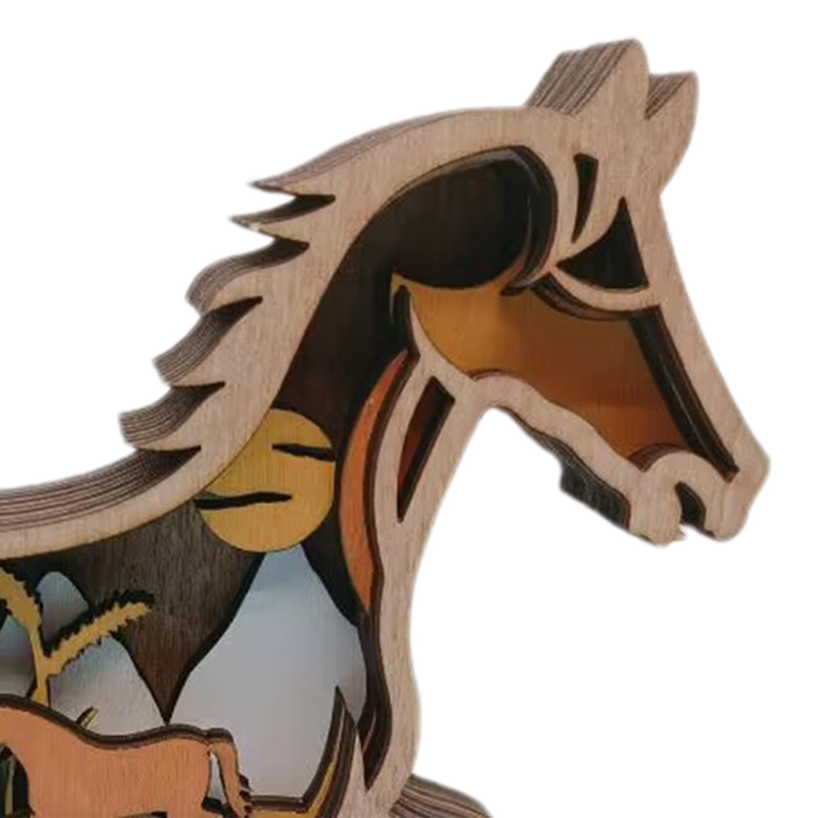 Hình ảnh Wood Animal Horse Statue 3D Retro Hollowed Engraving Sculpture for Party