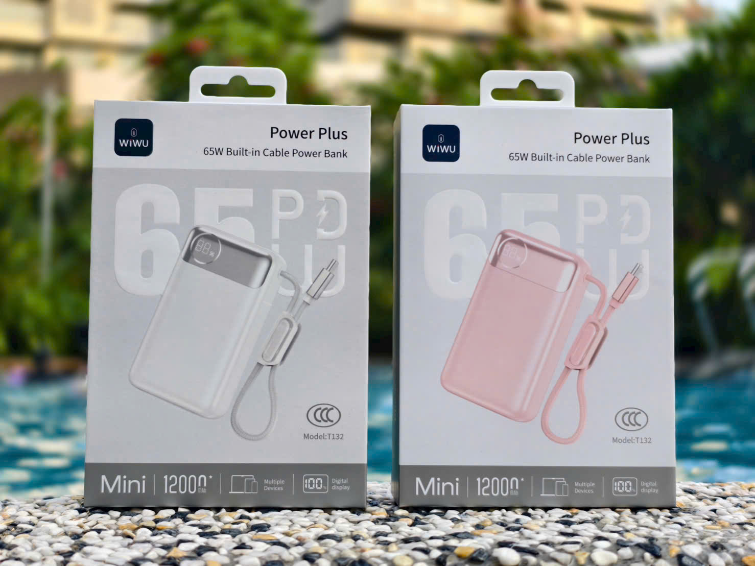 Pin sạc dự phòng PD 3.0 65W tích hợp dây sạc Type-C 12000Mah WIWU PowerPlus Sạc Nhanh cho iPhone Laptop MacBook Android - Màn hình hiển thị pin kỹ thuật số, Hệ thống bảo vệ đa tầng an toàn - hàng nhập khẩu