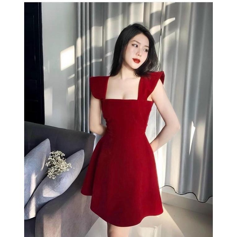 Đầm váy dự tiệc dáng xòe cánh tiên màu đỏ trẻ trung, sang chảnh giúp nàng nổi bật