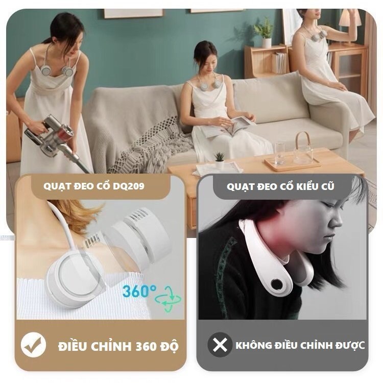 Quạt đeo cổ mini Sothing Hanging Neck Fan DQ209, có thể xông tinh dầu, 3 cấp độ gió- Hàng chính hãng