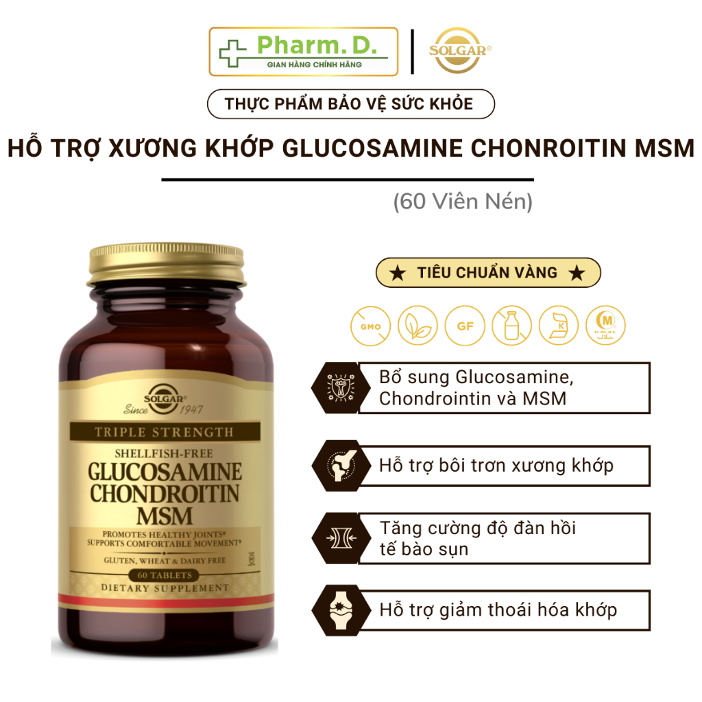 Viên Uống Solgar Hỗ Trợ Xương Khớp Triple Strength Shellfish-Free Glucosamine Chondroitin MSM