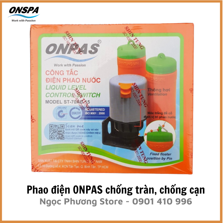 Phao Điện bơm nước ONPAS Tự động ngắt mở, Chống Tràn Chống Cạn, Tiếp Điểm Mạ Bạc Siêu Bền ST-70AB15