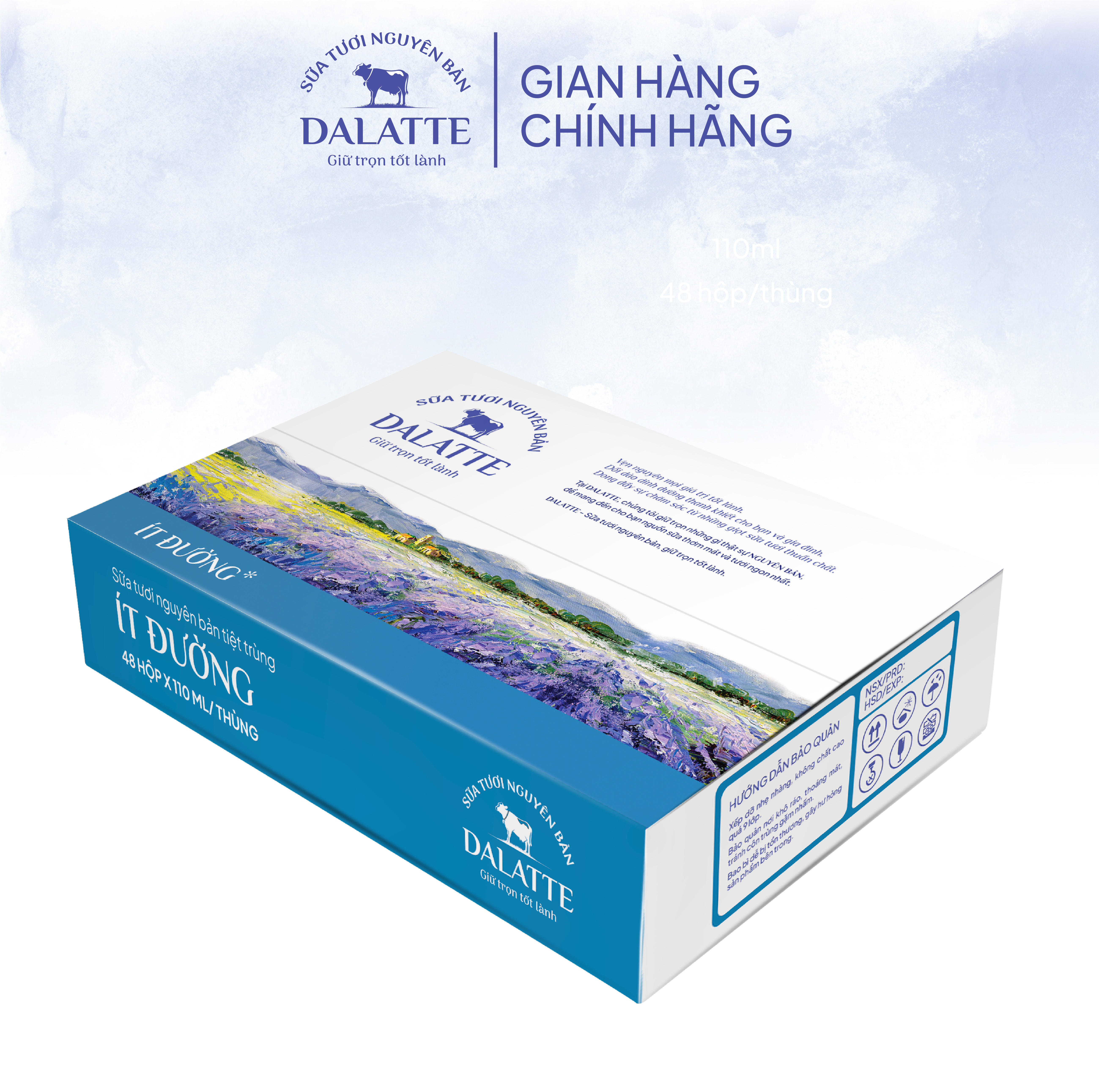 Thùng 48 hộp DALATTE 110ml SỮA TƯƠI NGUYÊN BẢN tiệt trùng - Ít đường - 48 hộp - Giữ trọn nguyên bản, trao trọn tốt lành
