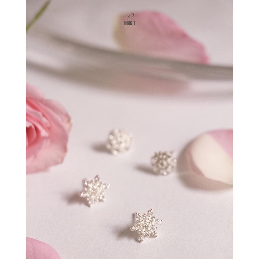 Bông tai Bling It hoa nửa đính đá bạc BIBT466