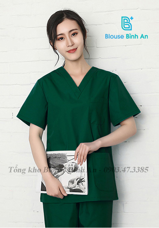 Bộ Blouse/Scrubs Xanh lá/Xanh phòng mổ dành cho Y Tế - Spa Vải cotton lạnh hàn quốc cao cấp - Blouse Bình An