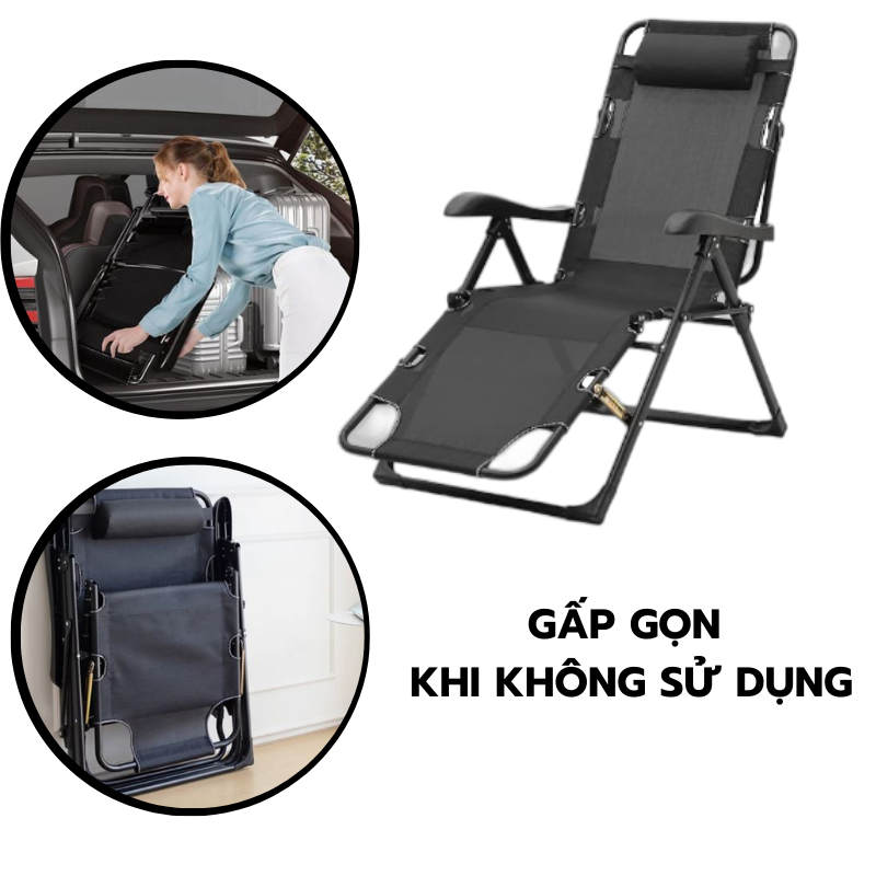 Ghế gấp gọn có thể ngả thành giường, khung thép chắc chắn, vải lưới thoáng khí, chính hãng Nikita