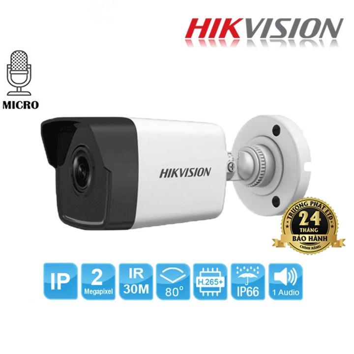 Camera IP Hikvision  Trụ 2MP DS-2CD1023G0-IUF tiêu chuẩn ngoài trời IP67, tích hợp mic trên camera - Hàng Chính Hãng