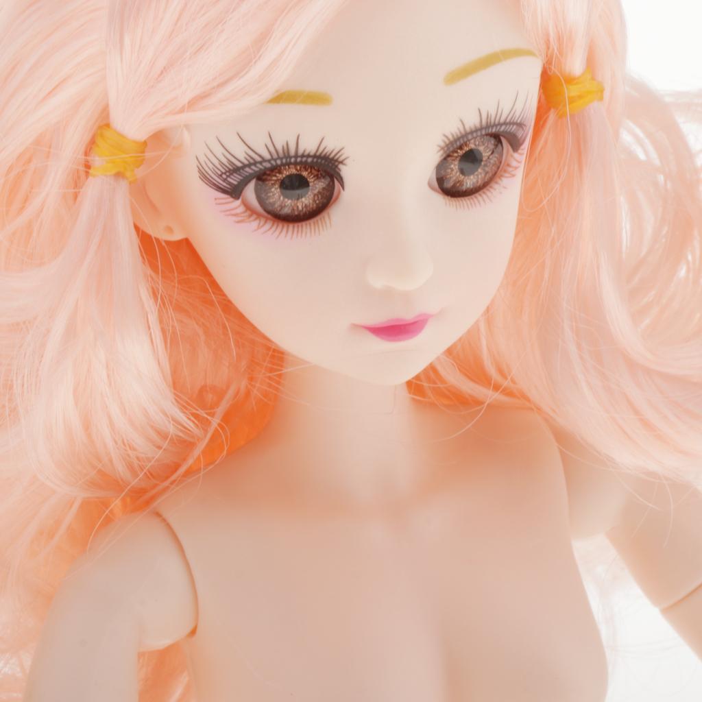 36cm Ball Jointed Doll Body DIY Parts White Skin Pink Hair W/ 5 Set Clothes