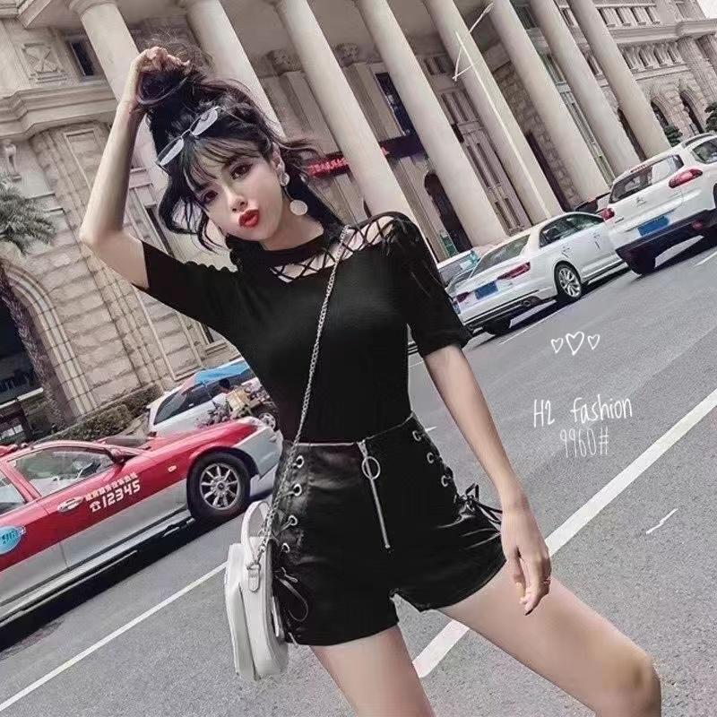 Quần Short Da Cạp Cao Đan Dây