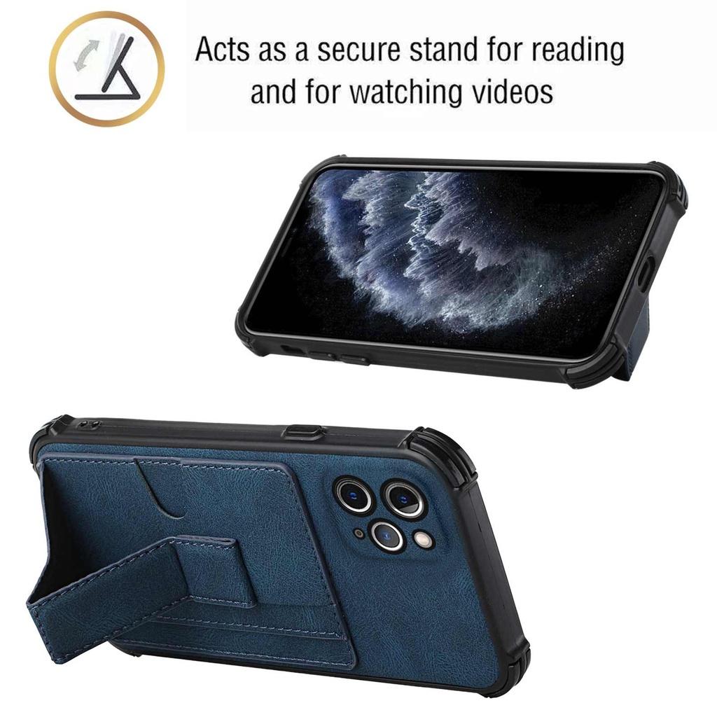 Ốp điện thoại nhựa TPU mềm có giá đỡ và khe cắm thẻ màu trơn cho iPhone 11 Pro Max 7 Plus 8 Plus SE X XR XS Max