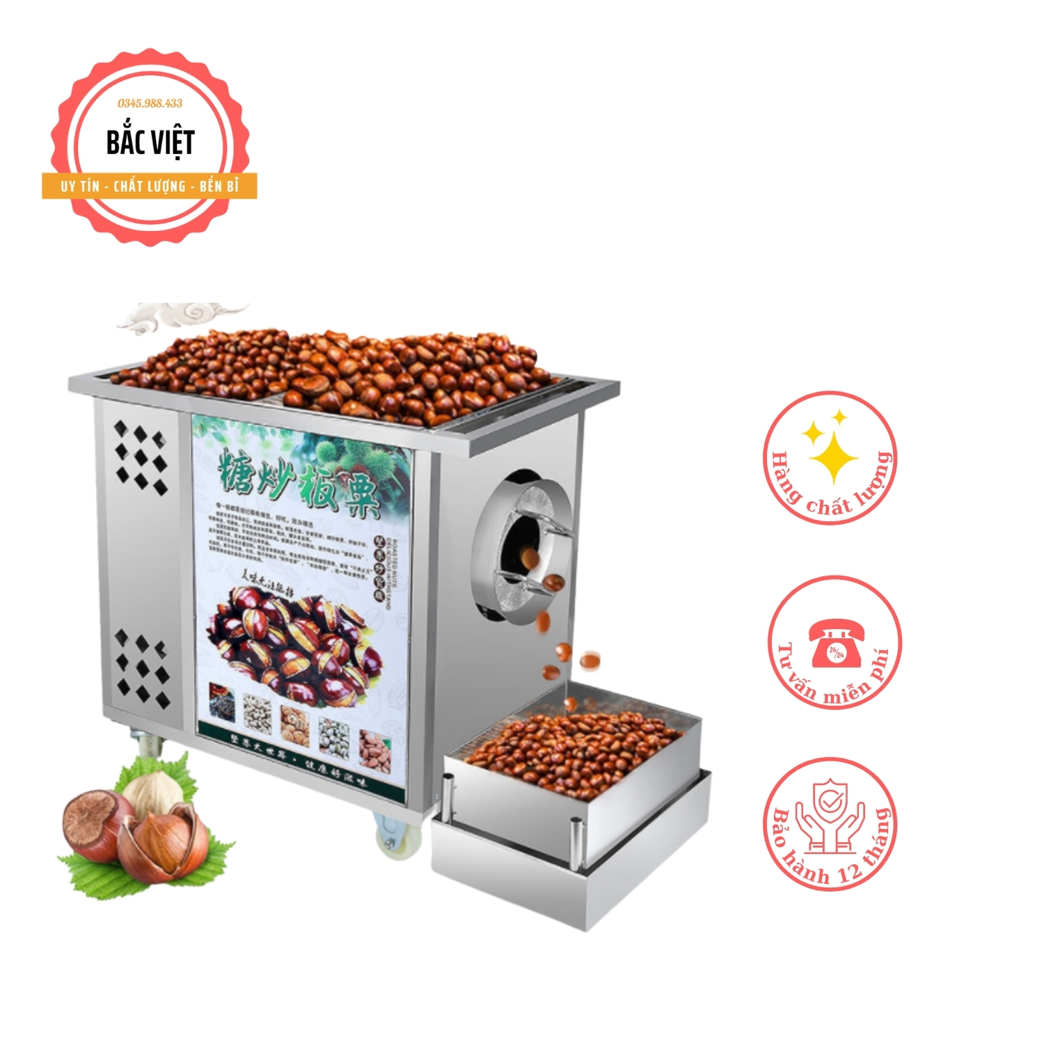 Máy rang hạt dẻ nhỏ dùng gas rang từ 5-7kg