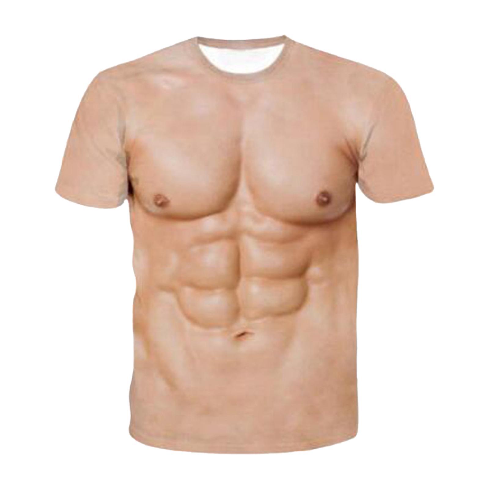 2Pieces 3D Printed Men' T Shirt Muscle Shirts Abdominal Tops Round Neck Graphic Short Sleeve for Outdoor Sports Traveling Walking