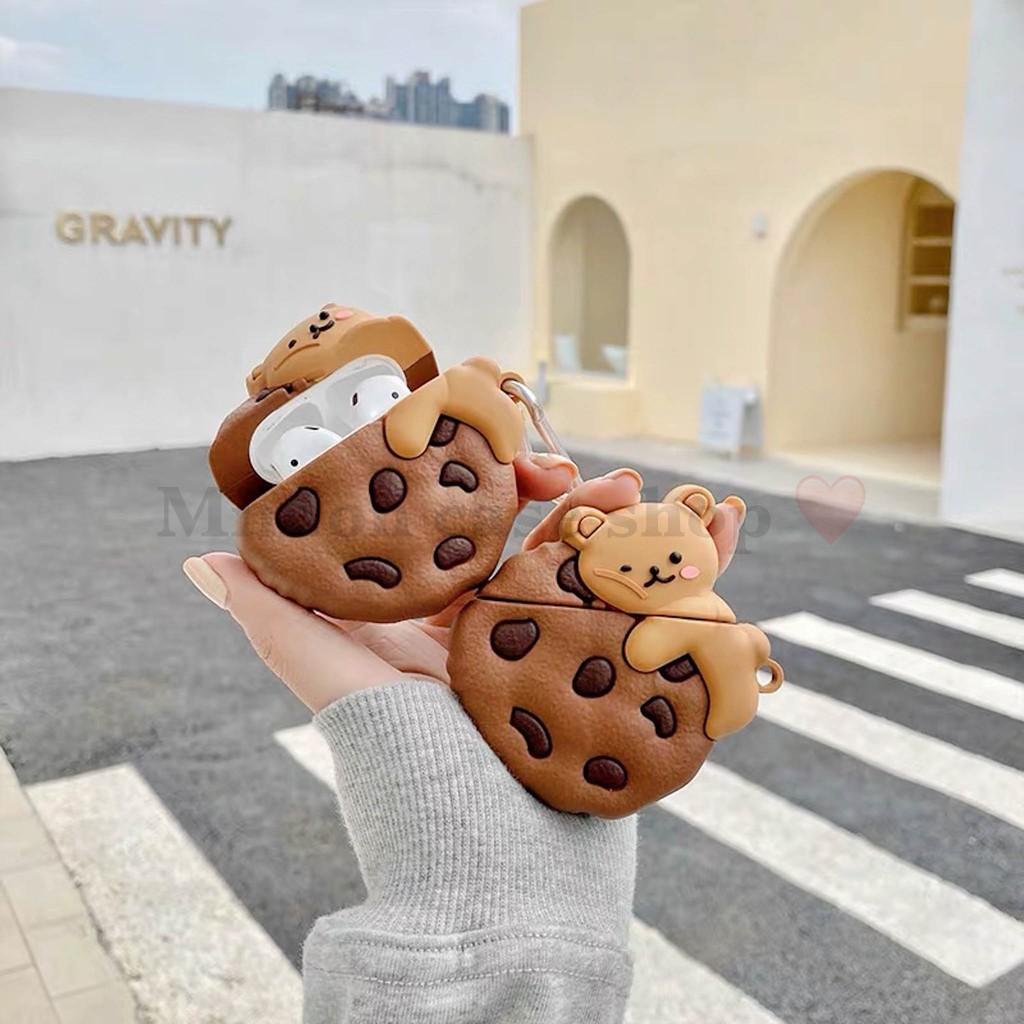 Bao Case Ốp dành cho airpod 1 và 2, tai nghe bluetooth i11,i12, i100, i200, i9s... gấu cookie silicon cao cấp
