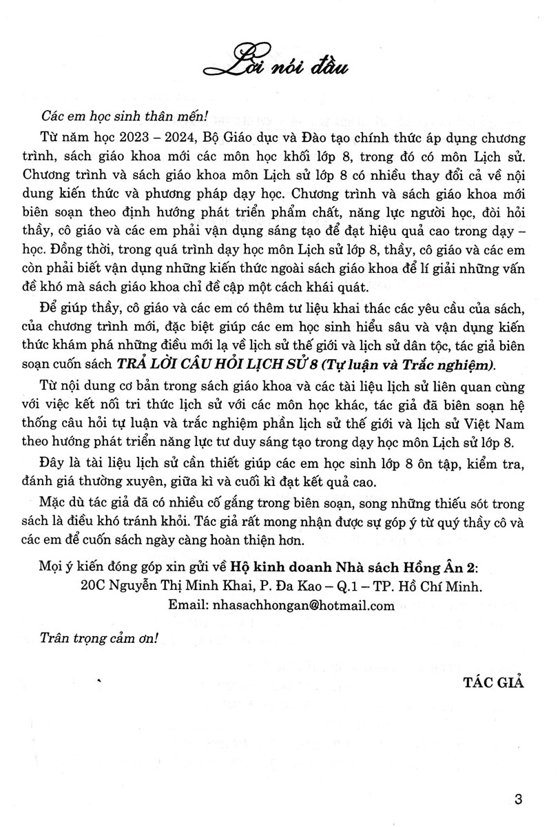 Trả Lời Câu Hỏi Lịch Sử 8 - Tự Luận Và Trắc Nghiệm _HA