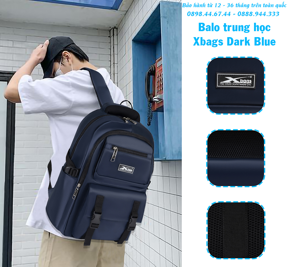 Balo Trung Học Chống Nước Tiện Lợi Xbags Dark Blue Xb 3202