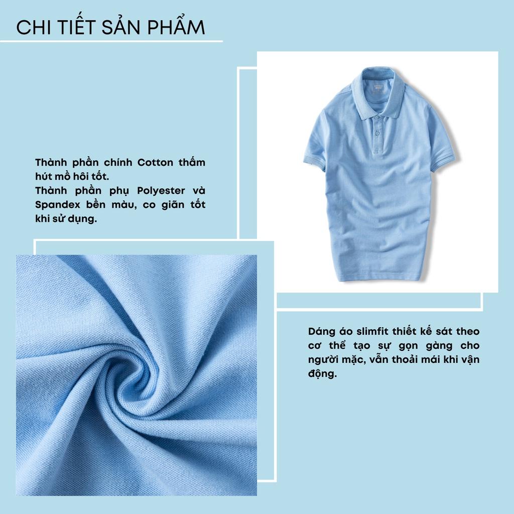 Áo polo nam ADINO màu xanh nhạt phối viền chìm vải cotton co giãn dáng công sở slimfit hơi ôm trẻ trung AP82